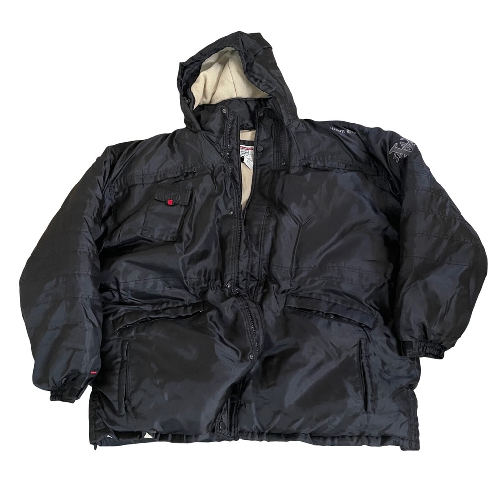 Platinum FUBU Mens 6X Black Hooded Puffer Jacket Fleece Lined Heavyweight Y2K
